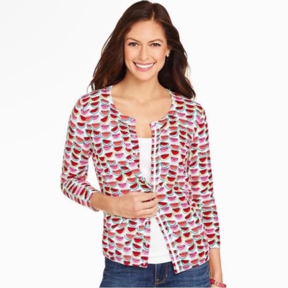 Talbots‎ Charming Cardigan Sweater Watermelon Novelty Print Maximalist XS